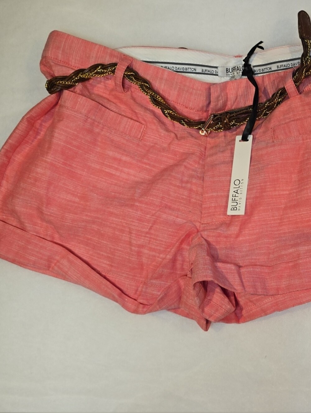 Buffalo David Bitton Coral-Pink Women's Braided-Belt Shorts